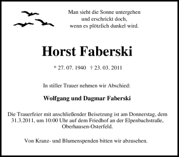 Traueranzeige von Horst Faberski von Tageszeitung