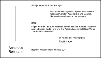 Traueranzeige von Annerose Rohmann von Tageszeitung