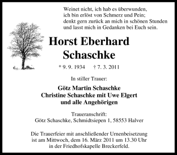 Traueranzeige von Horst Eberhard Schaschke von Tageszeitung