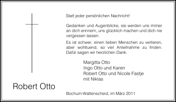 Traueranzeige von Robert Otto von Tageszeitung