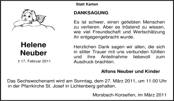 Traueranzeige von Helene Neuber von Tageszeitung