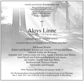 Traueranzeige von Aloys Linne von Tageszeitung