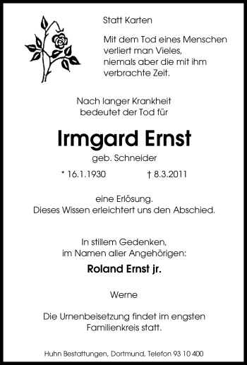 Traueranzeige von Irmgard Ernst von Tageszeitung