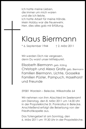 Traueranzeige von Klaus Biermann von Tageszeitung