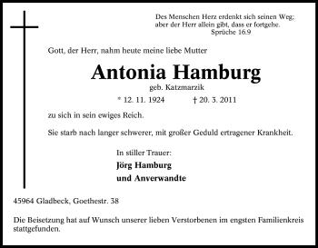 Traueranzeige von Antonia Hamburg von Tageszeitung