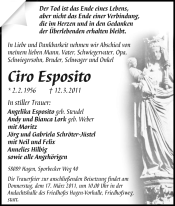Traueranzeige von Ciro Esposito von Tageszeitung