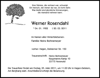 Traueranzeige von Werner Rosendahl von Tageszeitung