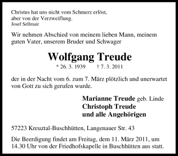 Traueranzeige von Wolfgang Treude von Tageszeitung