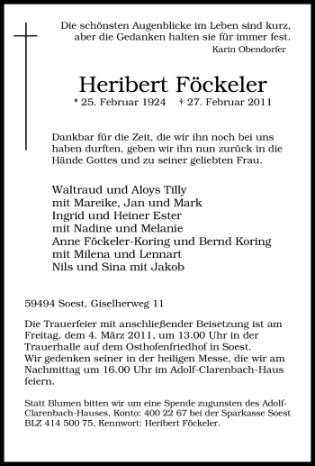 Traueranzeige von Heribert Föckeler von Tageszeitung