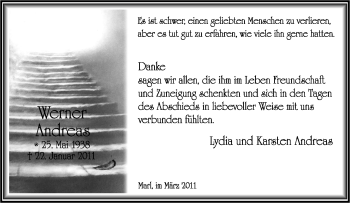 Traueranzeige von Werner Andreas von Tageszeitung