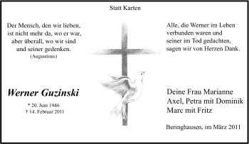 Traueranzeige von Werner Guzinski von Tageszeitung
