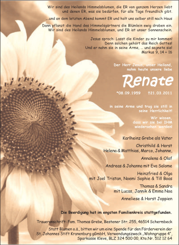 Traueranzeige von Renate Unbekannt von Tageszeitung