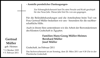 Traueranzeige von Gertrud Müller von Tageszeitung