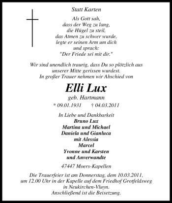 Traueranzeige von Elli Lux von Tageszeitung