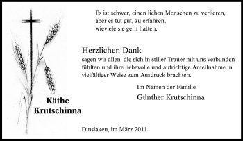 Traueranzeige von Käthe Krutschinna von Tageszeitung