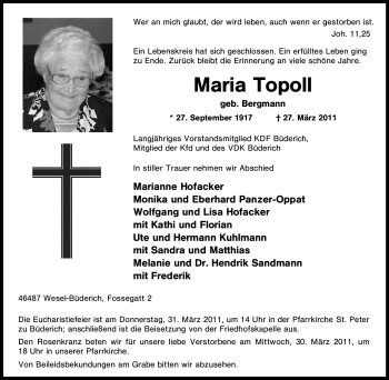 Traueranzeige von Maria Topoll von Tageszeitung