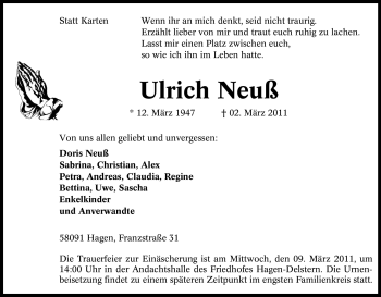 Traueranzeige von Ulrich Neuß von Tageszeitung