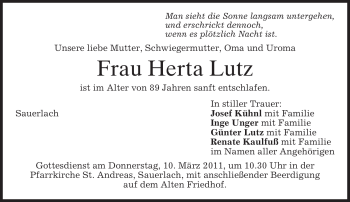 Traueranzeige von Herta Lutz von Tageszeitung