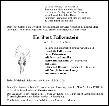 Traueranzeige von Heribert Falkenstein von Tageszeitung