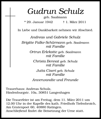 Traueranzeige von Gudrun Schulz von Tageszeitung