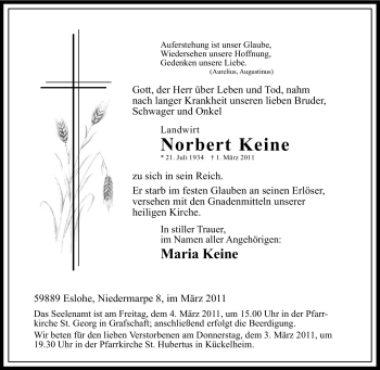 Traueranzeige von Norbert Keine von Tageszeitung