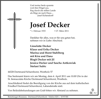 Traueranzeige von Josef Decker von Tageszeitung