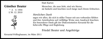 Traueranzeige von Günther Beuter von Tageszeitung