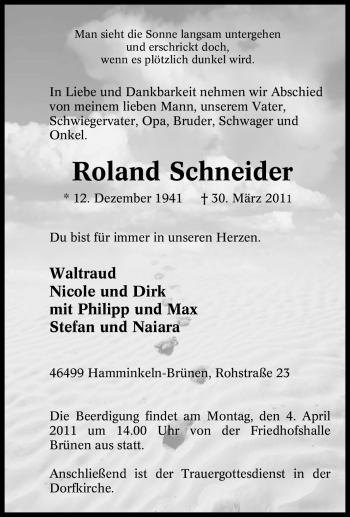 Traueranzeige von Roland Schneider von Tageszeitung