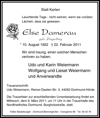 Traueranzeige von Else Damerau von Tageszeitung