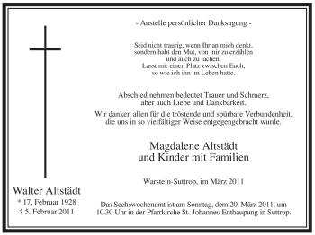 Traueranzeige von Walter Altstädt von Tageszeitung