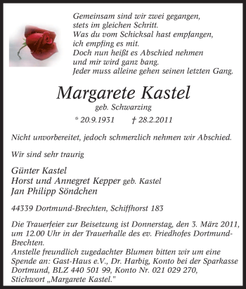 Traueranzeige von Margarete Kastel von Tageszeitung
