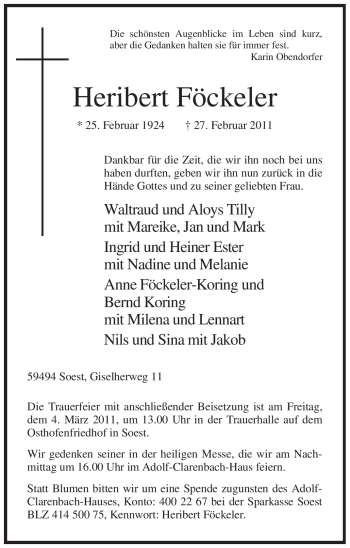 Traueranzeige von Heribert Föckeler von Tageszeitung