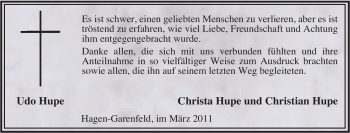Traueranzeige von Udo Hupe von Tageszeitung