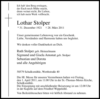 Traueranzeige von Lothar Stolper von Tageszeitung