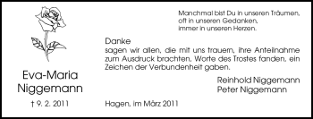 Traueranzeige von Eva-Maria Niggemann von Tageszeitung