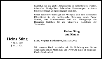 Traueranzeige von Heinz Sting von Tageszeitung