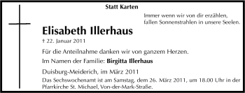 Traueranzeige von Elisabeth Illerhaus von Tageszeitung