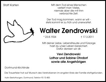 Traueranzeige von Walter Zendrowski von Tageszeitung