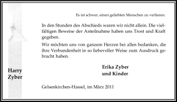 Traueranzeige von Harry Zyber von Tageszeitung