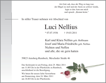 Traueranzeige von Luci Nellius von Tageszeitung