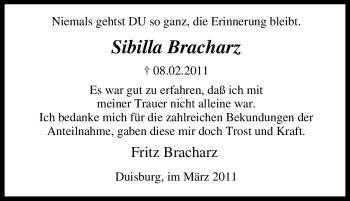 Traueranzeige von Sibilla Bracharz von Tageszeitung