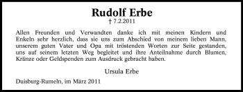 Traueranzeige von Rudolf Erbe von Tageszeitung