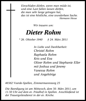 Traueranzeige von Dieter Rohm von Tageszeitung