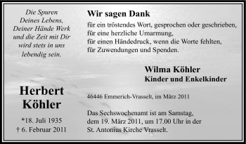 Traueranzeige von Herbert Köhler von Tageszeitung