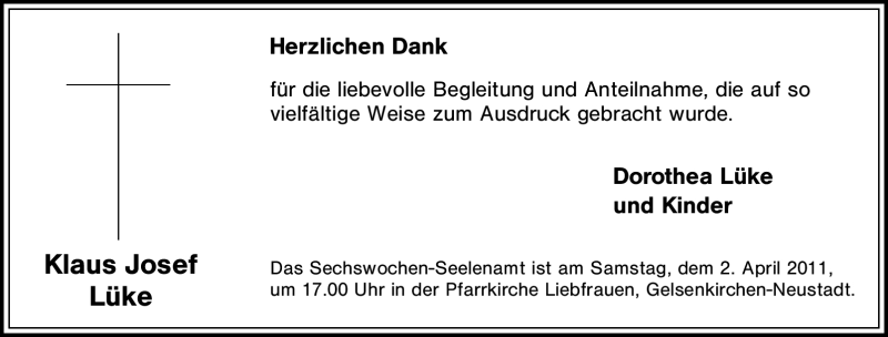  Traueranzeige für Klaus Josef Lüke vom 23.03.2011 aus Tageszeitung