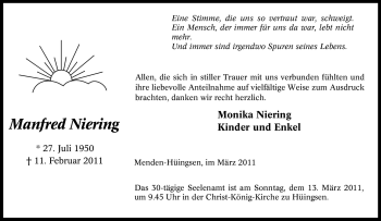 Traueranzeige von Manfred Niering von Tageszeitung