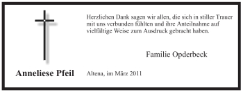 Traueranzeige von Anneliese Pfeil von Tageszeitung