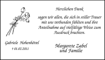 Traueranzeige von Gabriele Hohenhövel von Tageszeitung