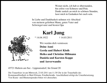 Traueranzeige von Karl Jung von Tageszeitung