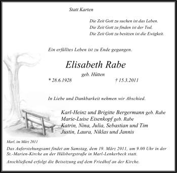 Traueranzeige von Elisabeth Rabe von Tageszeitung
